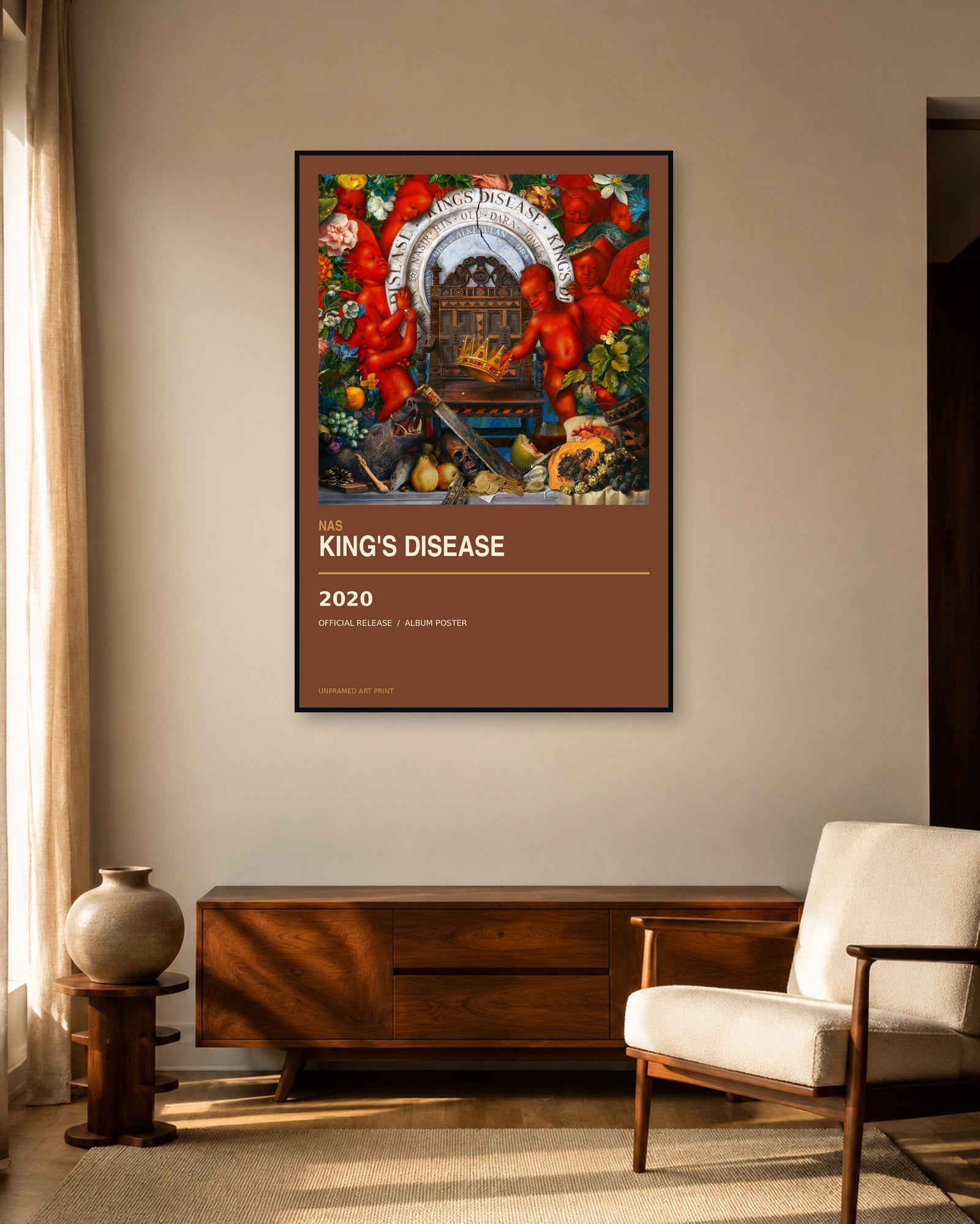 Nas King's Disease album poster - living room view