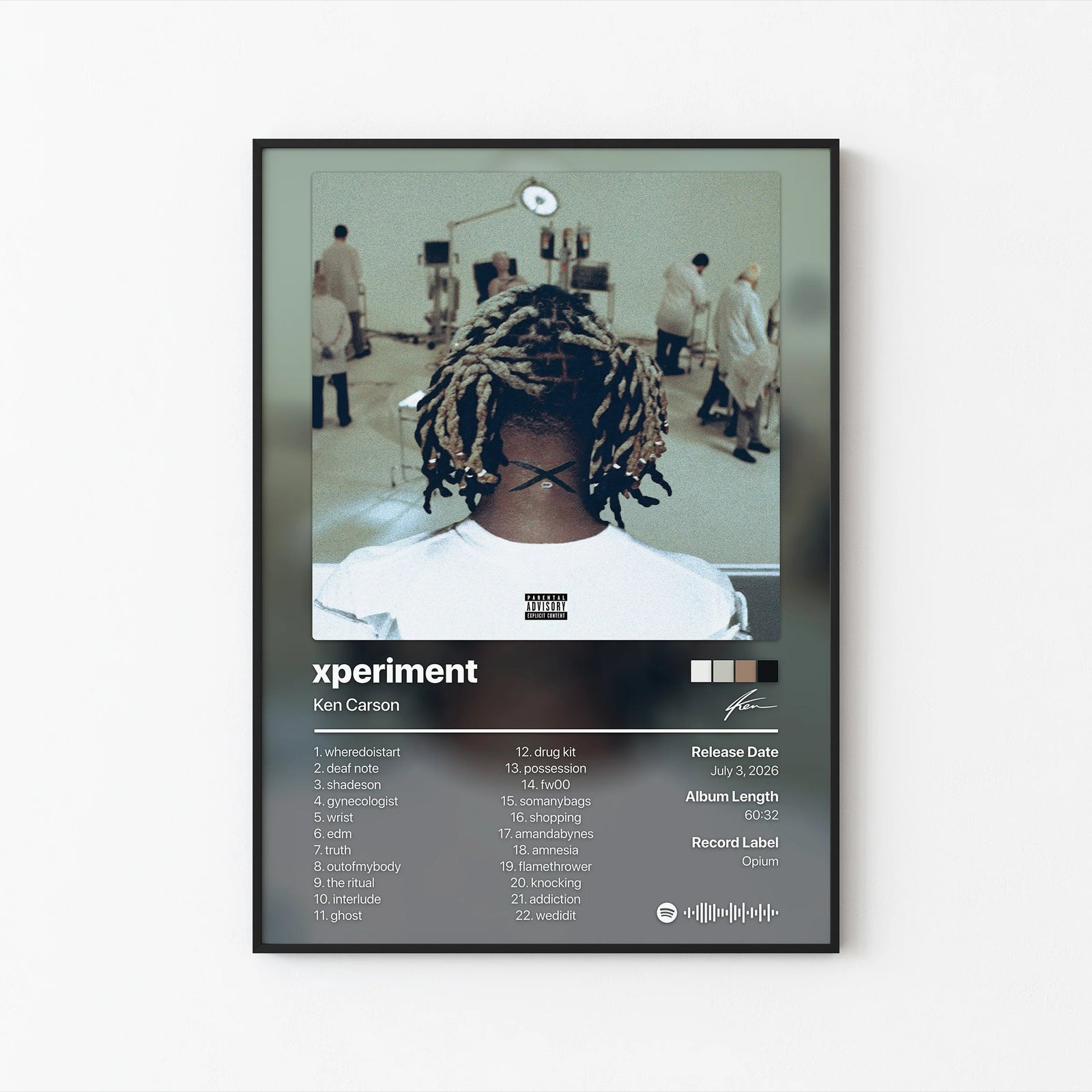 Ken Carson XPERIMENT Lab Tracklist | Unframed Bedroom album cover poster print wall art decor