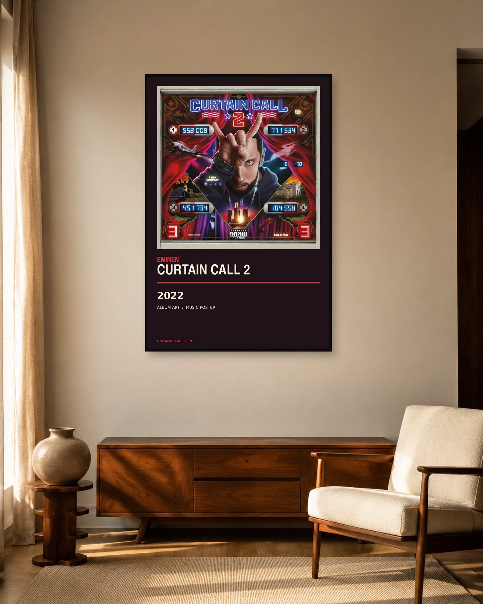 Eminem Curtain Call 2 unframed album poster - living room scene