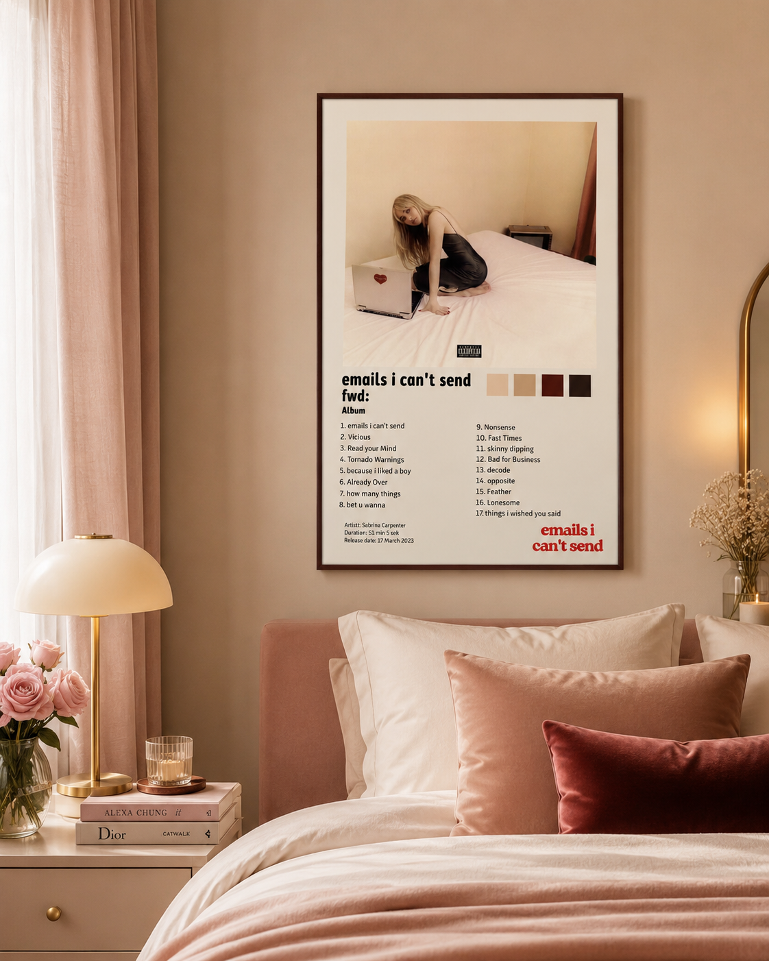Sabrina Carpenter Emails I Can t Send Fwd: Tracklist  | Unframed Bedroom album cover poster print wall art decor
