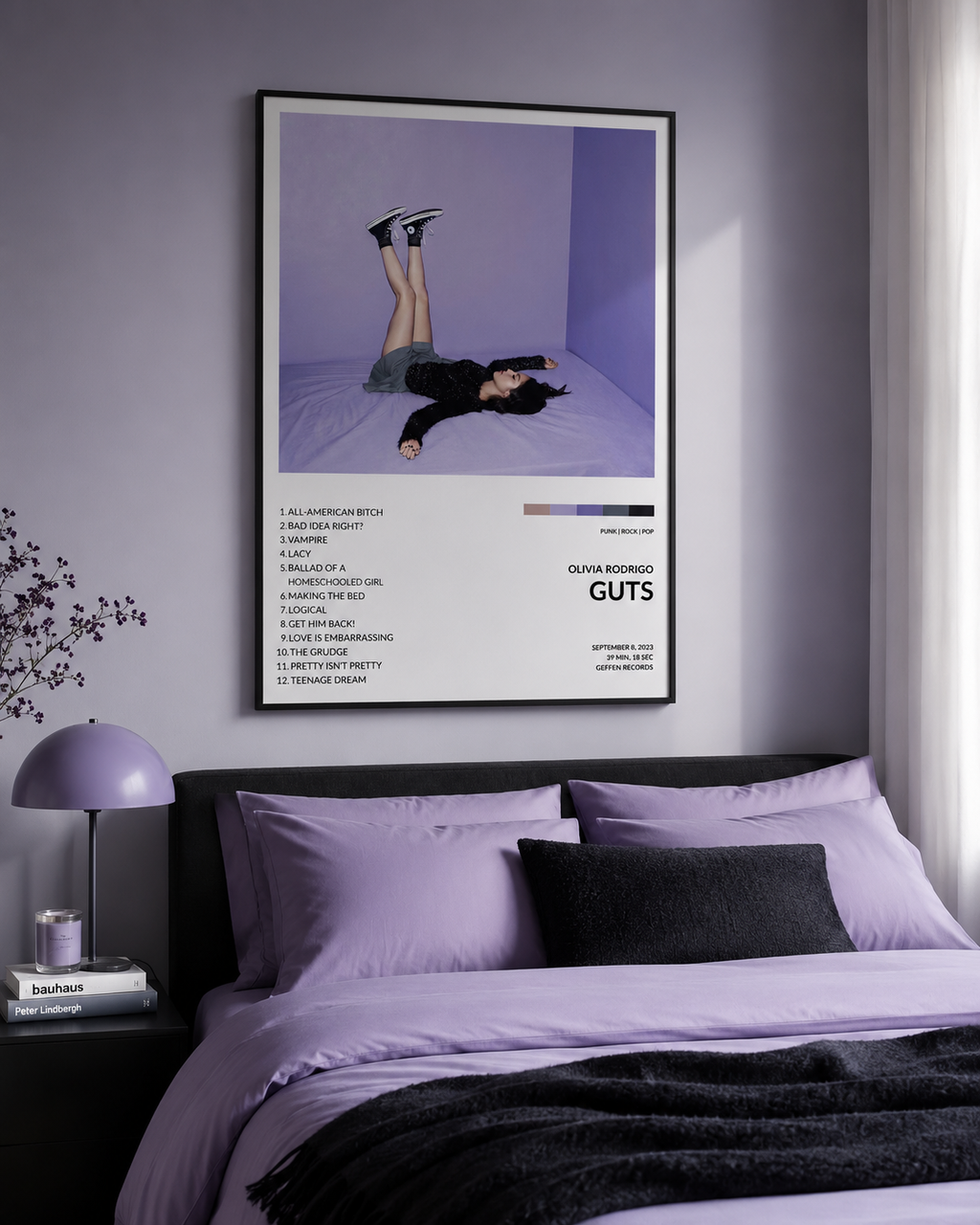Olivia Rodrigo GUTS Tracklist  | Unframed Bedroom Wall Art album cover poster print wall art decor