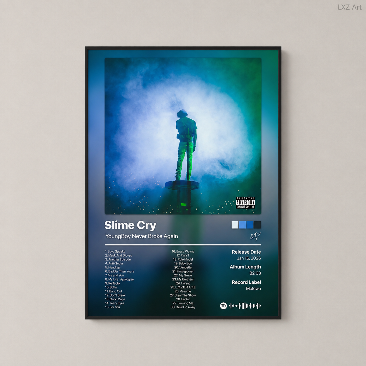 YoungBoy Never Broke Again Slime Cry Tracklist Poster | Unframed Bedroom Wall Art