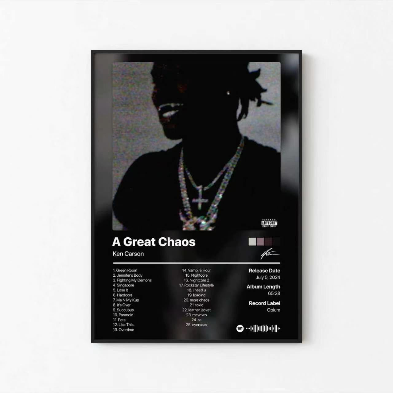 Ken Carson A Great Chaos Tracklist | Unframed Bedroom album cover poster print wall art decor