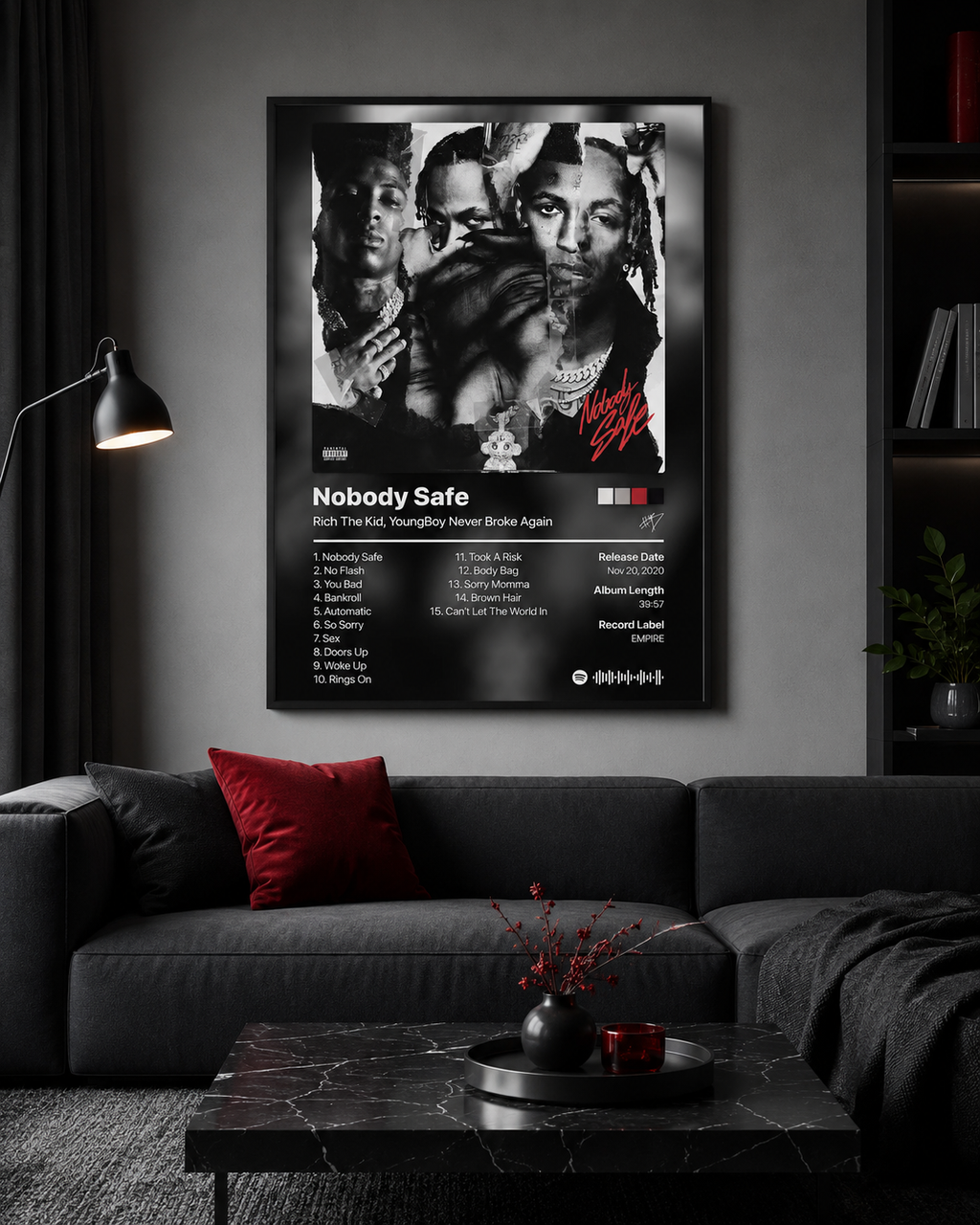 Rich The Kid & YoungBoy Never Broke Again Nobody Safe Tracklist  | Unframed Bedroom Wall Art album cover poster print wall art decor