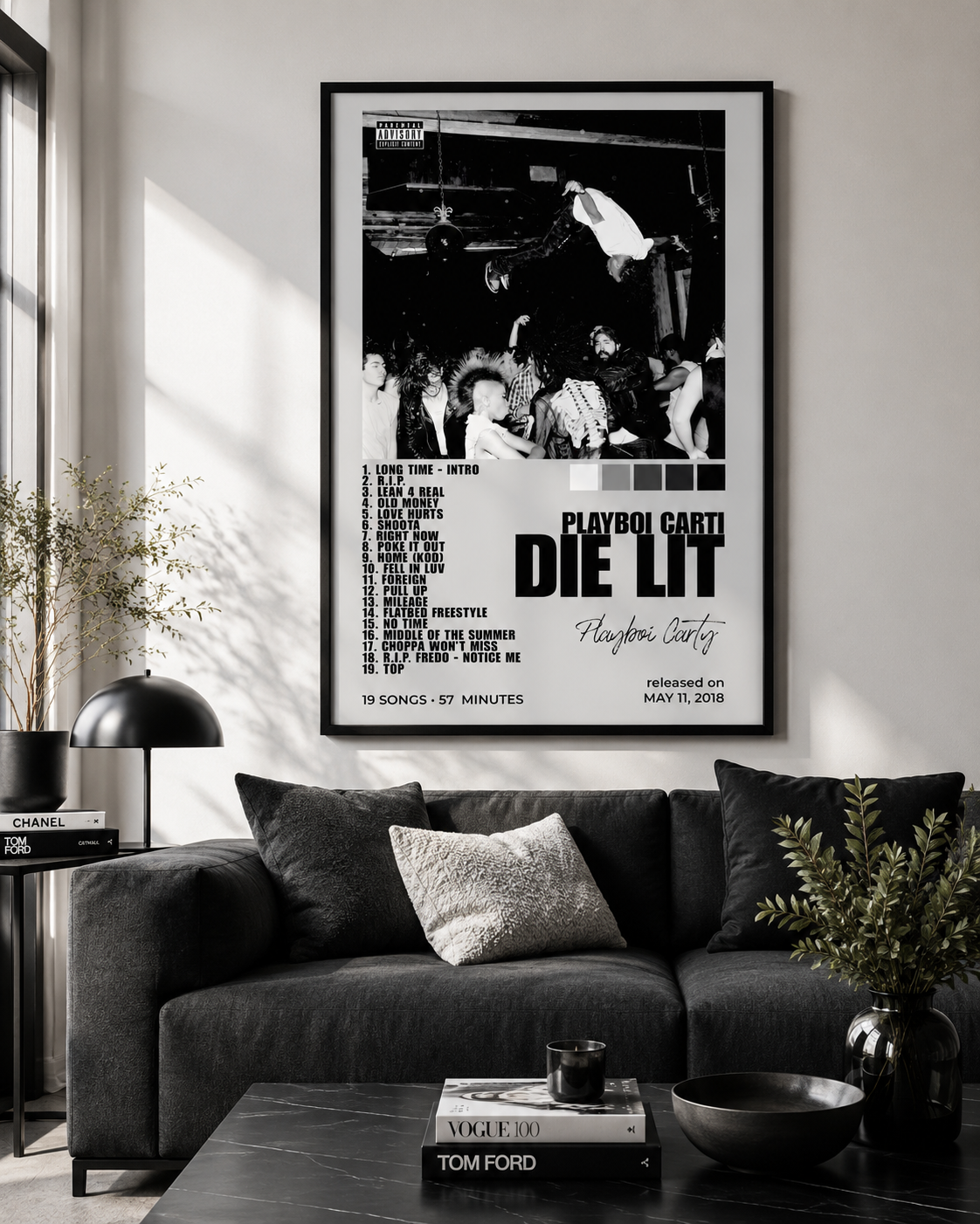 Playboi Carti Die Lit Tracklist | Unframed Bedroom album cover poster print wall art decor