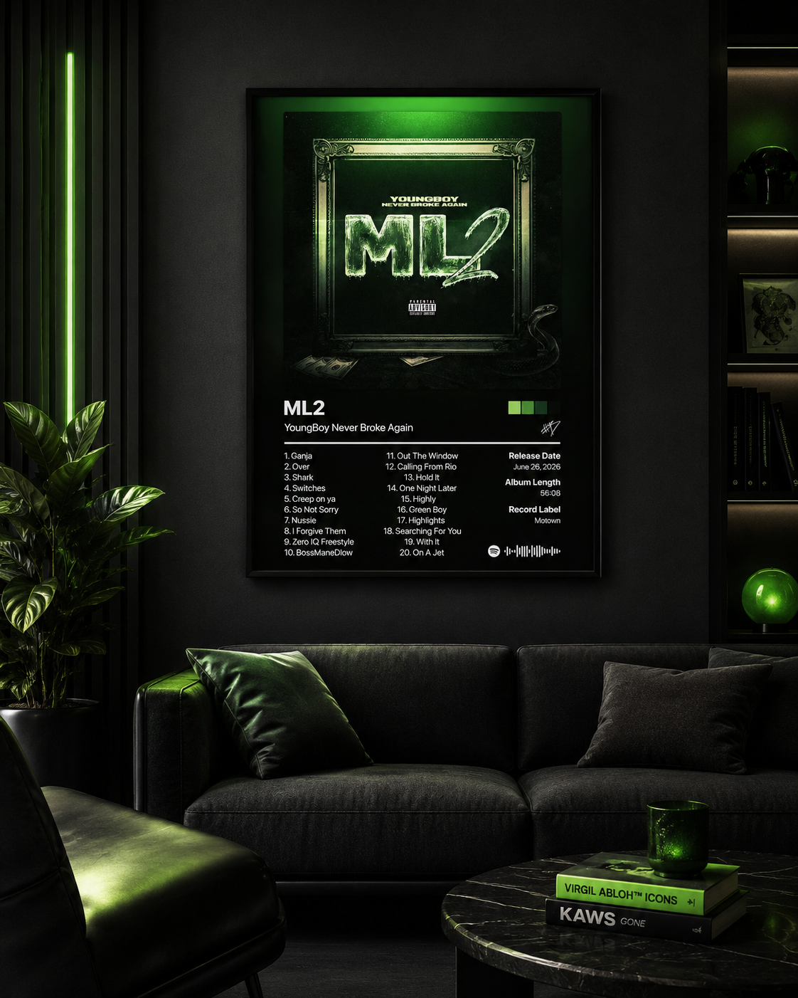 YoungBoy Never Broke Again ML2 Tracklist Poster | Unframed Bedroom Wall Art