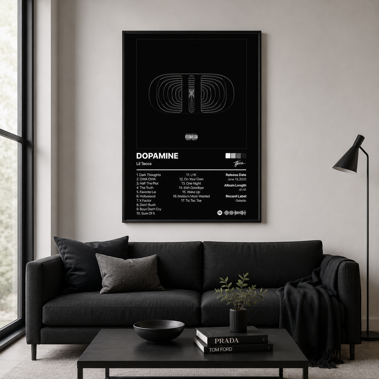 Lil Tecca Dopamine Tracklist Poster | Unframed Bedroom Wall Art