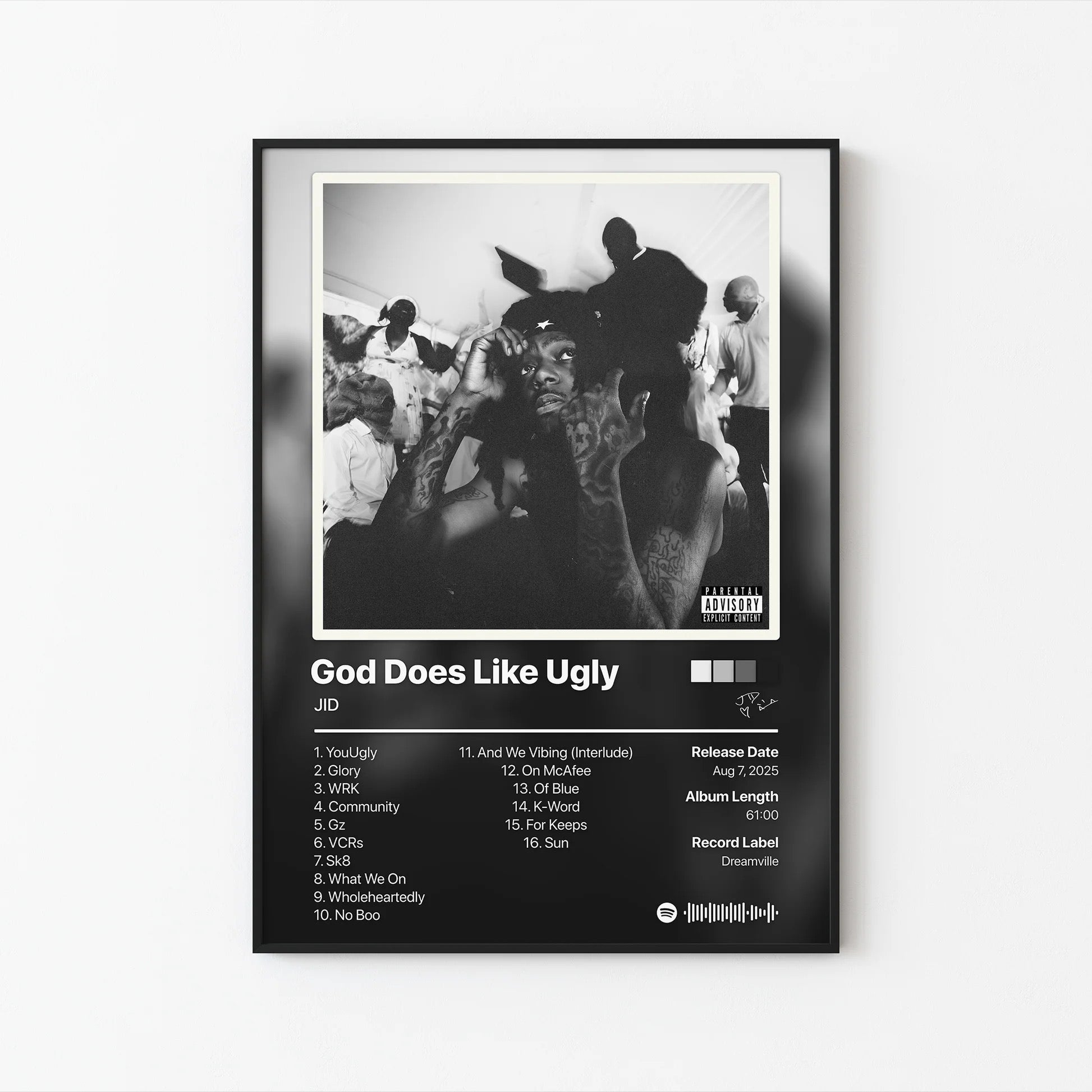 JID God Does Like Ugly 트랙리스트 포스터 | 프레임 없는 침실 벽 장식