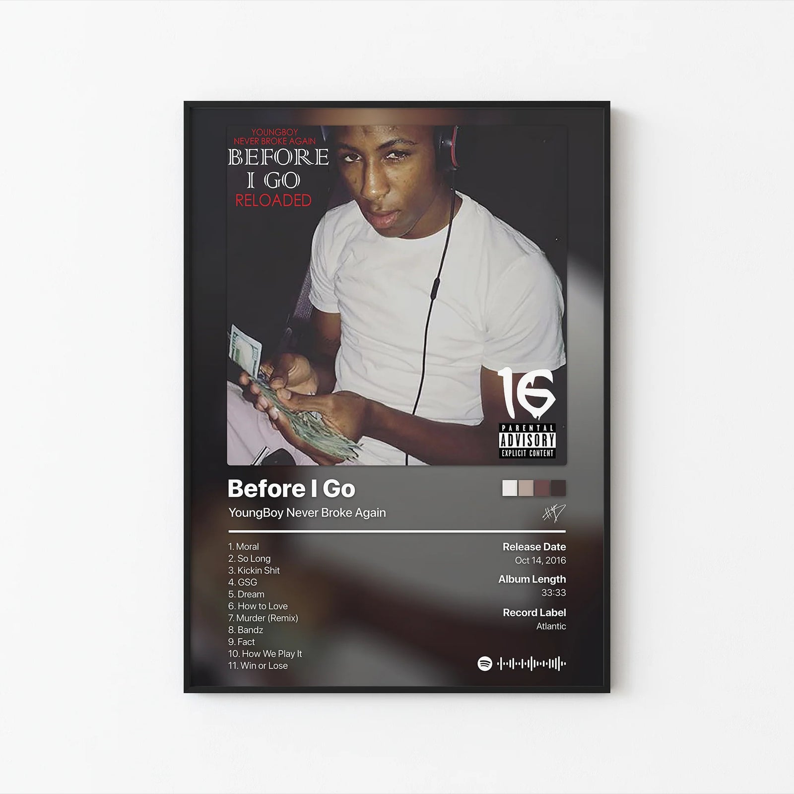 YoungBoy Never Broke Again Before I Go Tracklist | Unframed Bedroom album cover poster print wall art decor