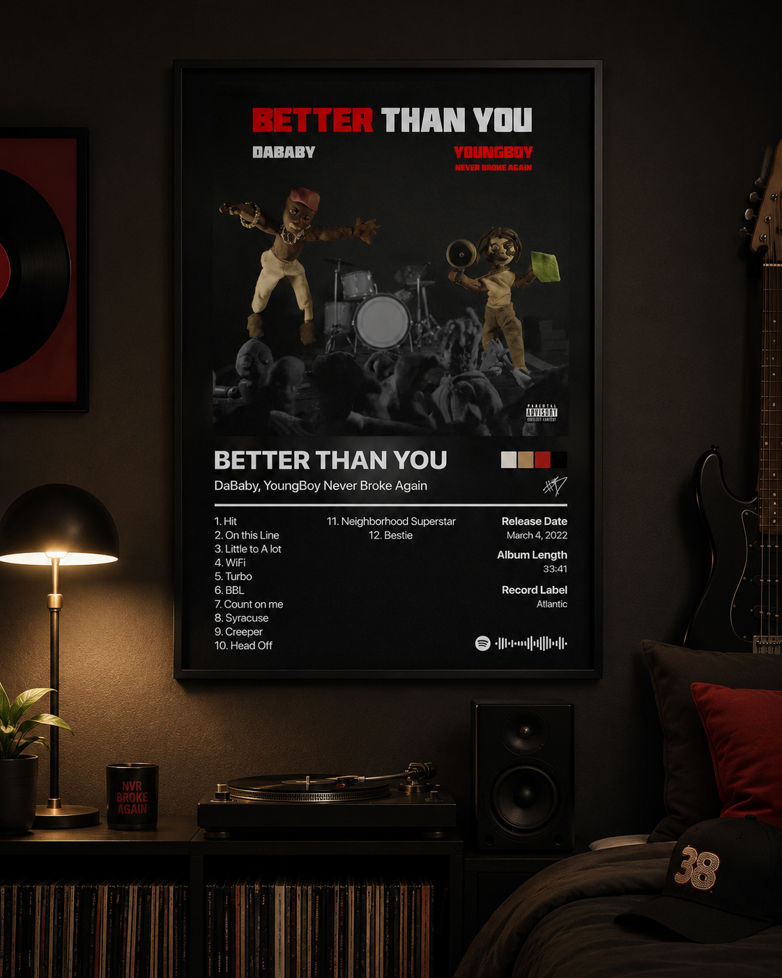 DaBaby YoungBoy Better Than You Tracklist Poster | Unframed Bedroom Wall Art