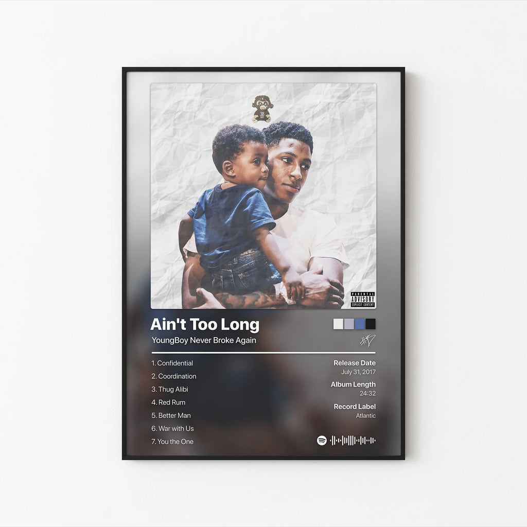 YoungBoy Never Broke Again Aint Too Long Tracklist  | Unframed Bedroom Wall Art album cover poster print wall art decor