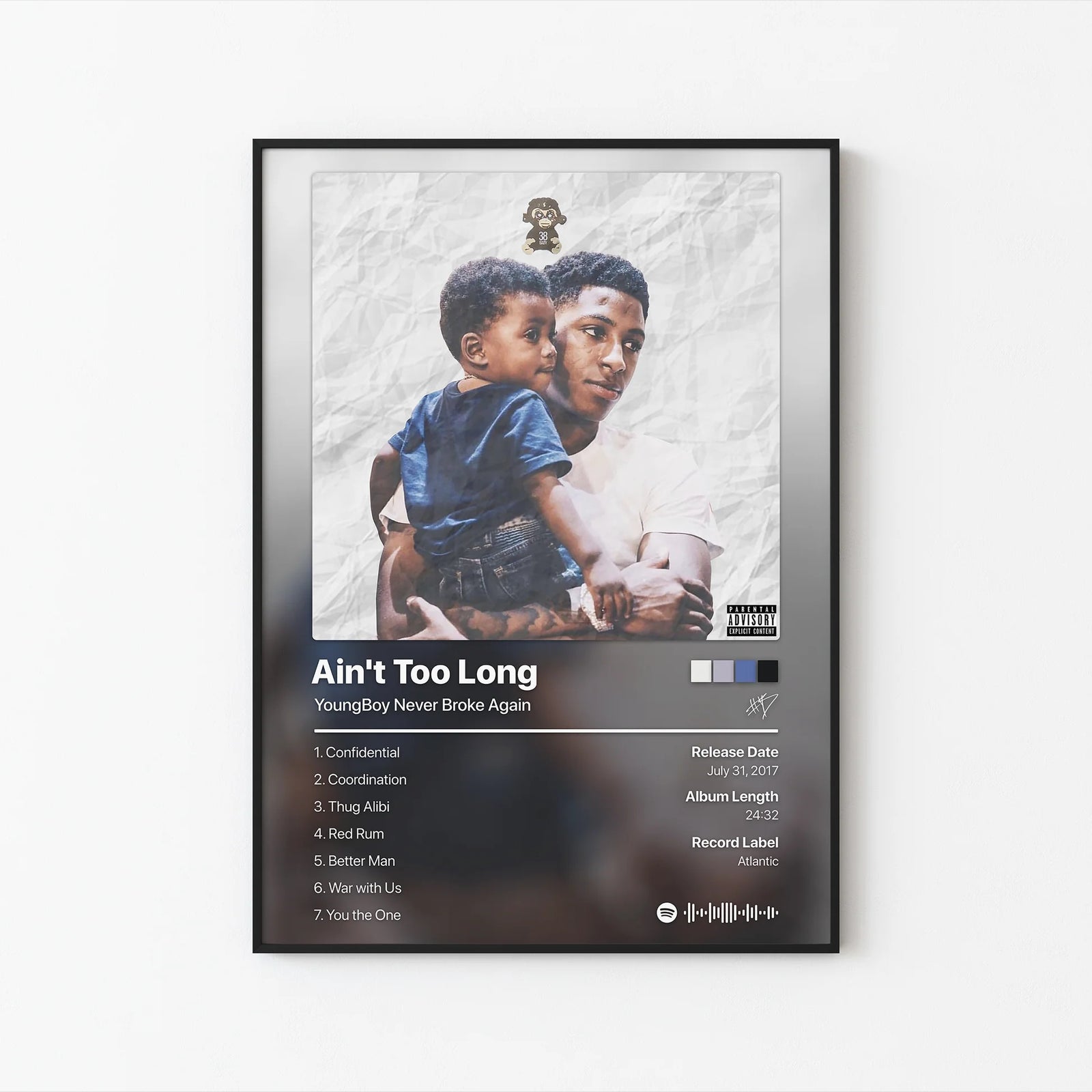 YoungBoy Never Broke Again Ain t Too Long Tracklist  | Unframed Bedroom album cover poster print wall art decor