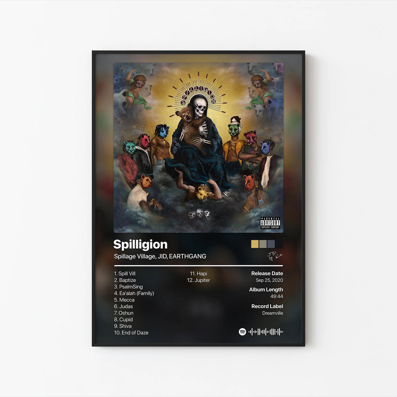 Spillage Village, JID & EARTHGANG Spilligion Tracklist | Unframed Bedroom album cover poster print wall art decor