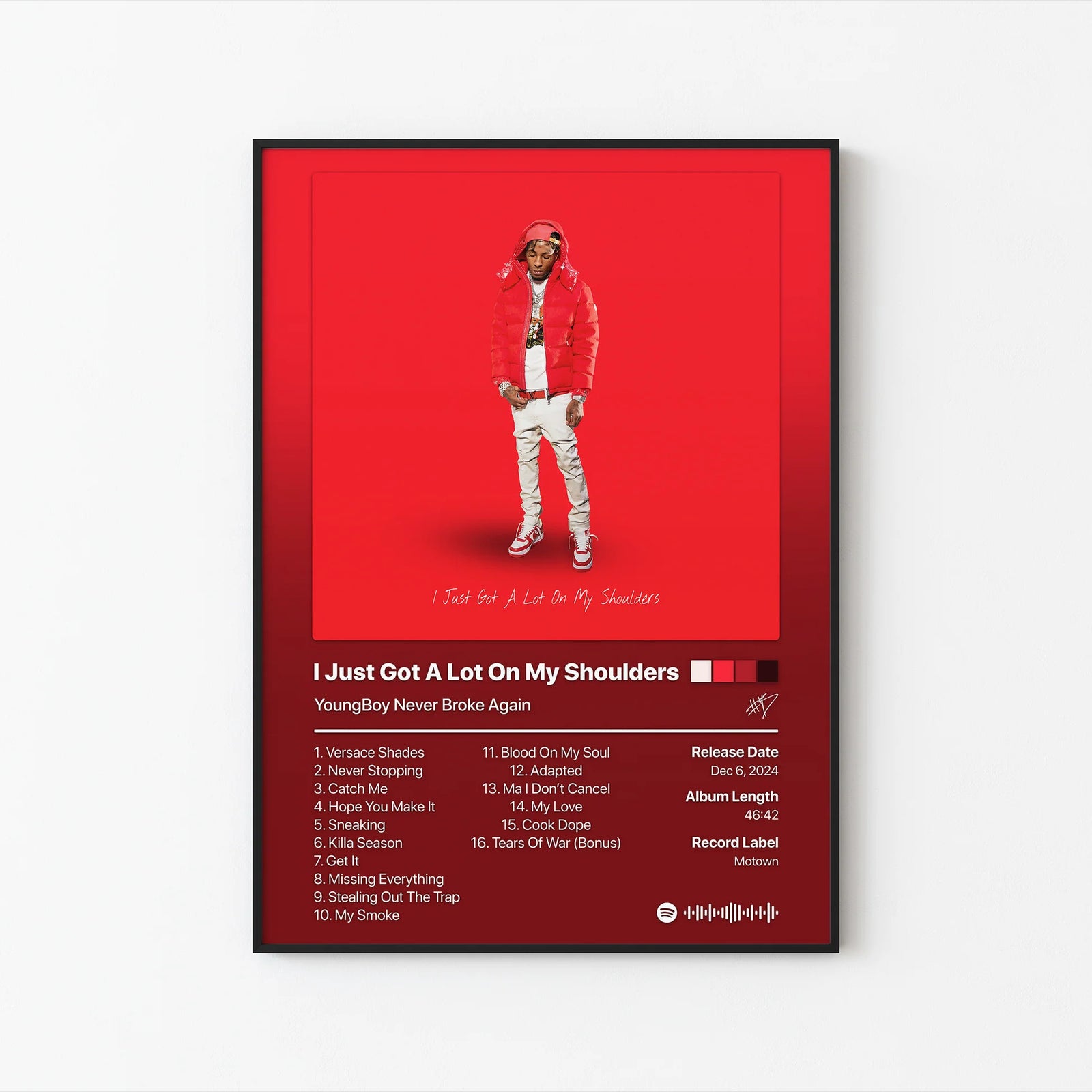 YoungBoy Never Broke Again I Just Got A Lot On My Shoulders Tracklist | Unframed Bedroom album cover poster print wall art decor