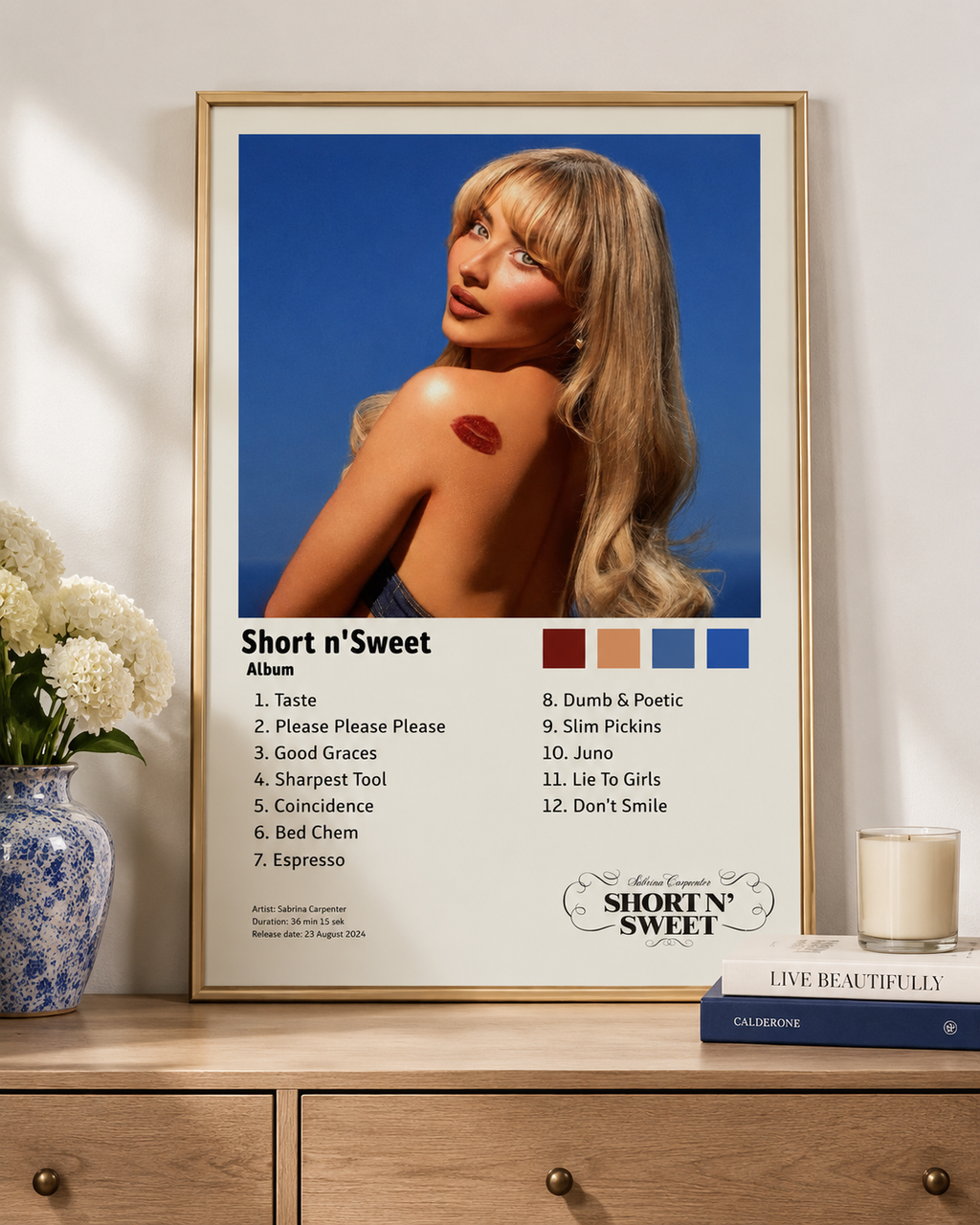 Sabrina Carpenter Short n’ Sweet Tracklist  | Unframed Bedroom Wall Art album cover poster print wall art decor