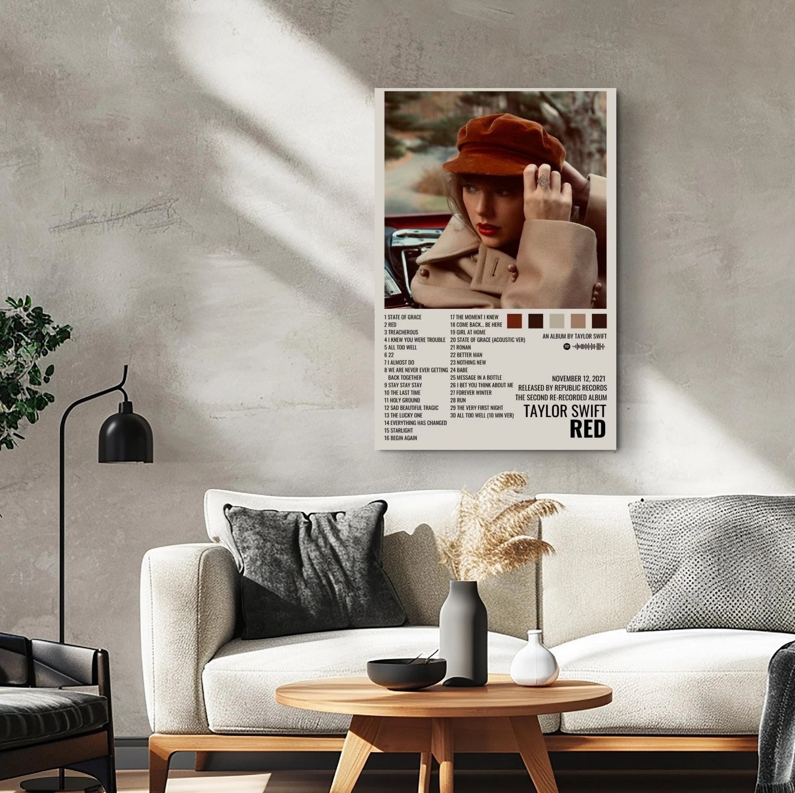Taylor Swift Red (Taylors Version)  | Neutral Aesthetic Tracklist Art Print | Fall Vibe Music Wall Decor album cover poster print wall art decor