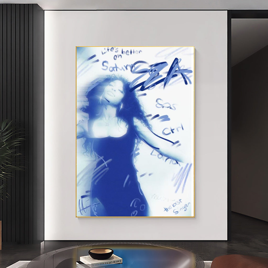SZA Saturn Blue Spray Paint Style Aesthetic album cover poster print wall art decor
