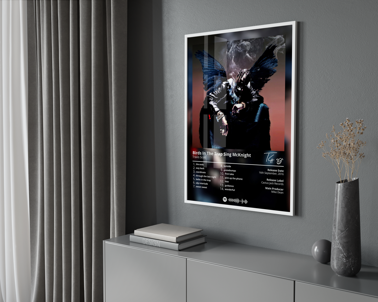 Travis Scott Birds In The Trap Sing McKnight Tracklist  | Unframed Bedroom album cover poster print wall art decor