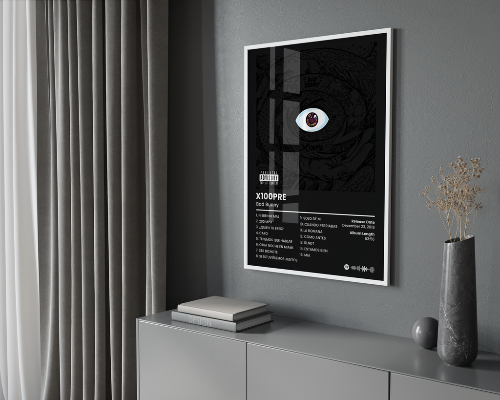 Bad Bunny X100PRE Tracklist  | Unframed Bedroom Wall Art album cover poster print wall art decor