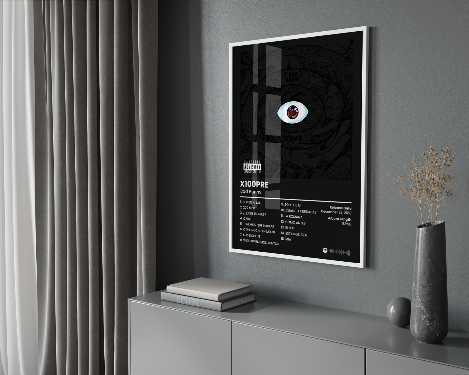 Bad Bunny X100PRE Tracklist | Unframed Bedroom album cover poster print wall art decor