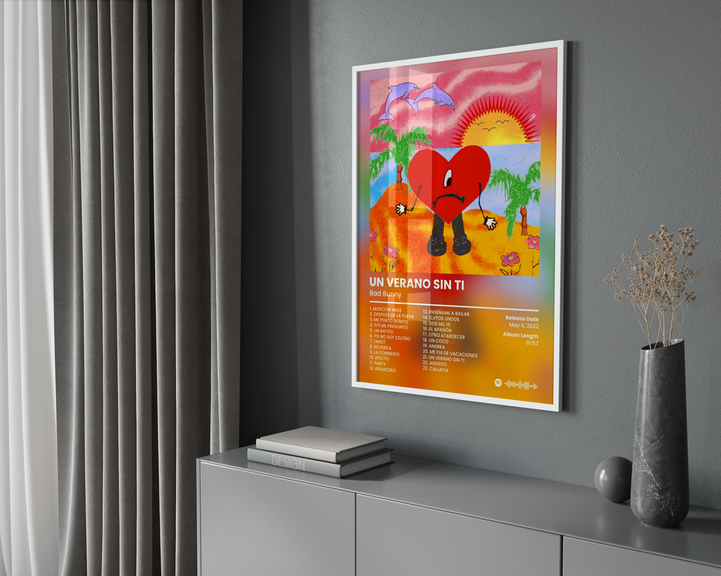 Bad Bunny Un Verano Sin Ti Tracklist  | Unframed Bedroom Wall Art album cover poster print wall art decor
