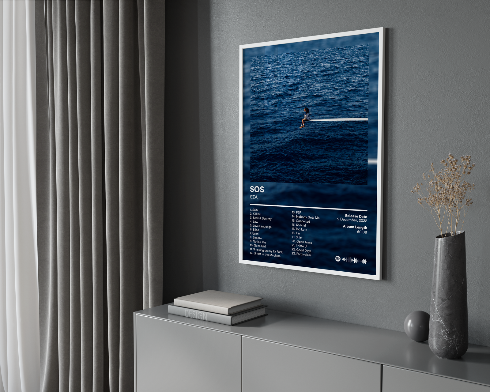 SZA SOS Tracklist  | Unframed Bedroom album cover poster print wall art decor