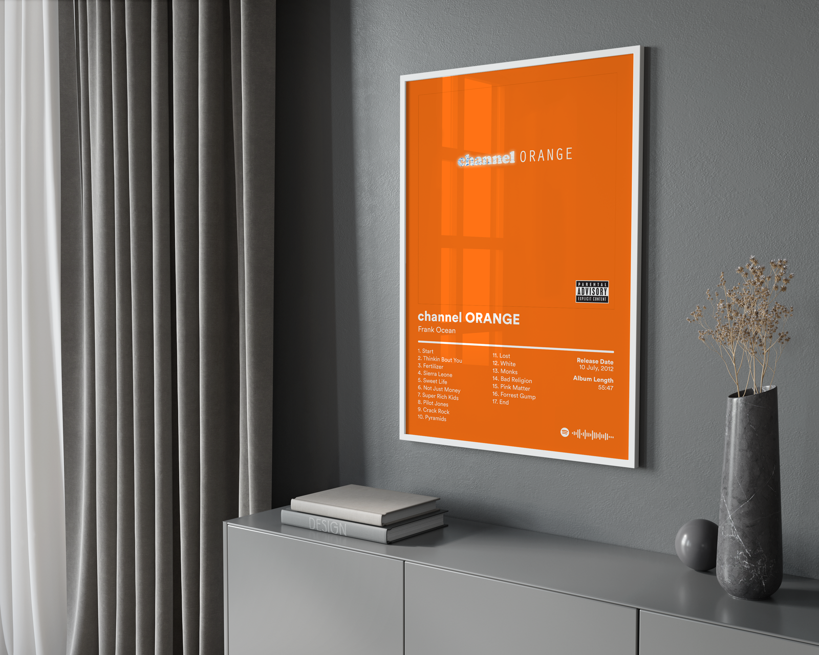 Frank Ocean Channel Orange Tracklist  | Unframed Bedroom album cover poster print wall art decor