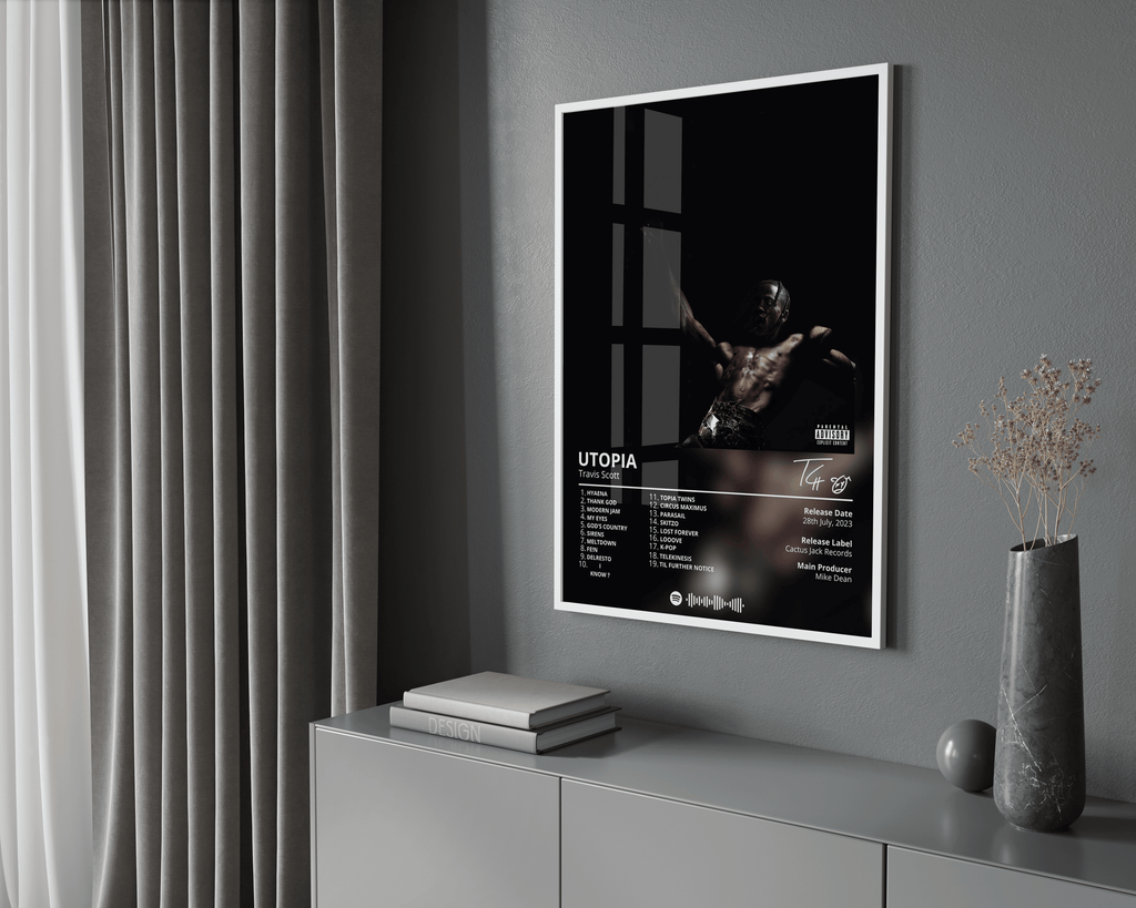 Travis Scott Utopia Tracklist  | Unframed Hip Hop Wall Art album cover poster print wall art decor