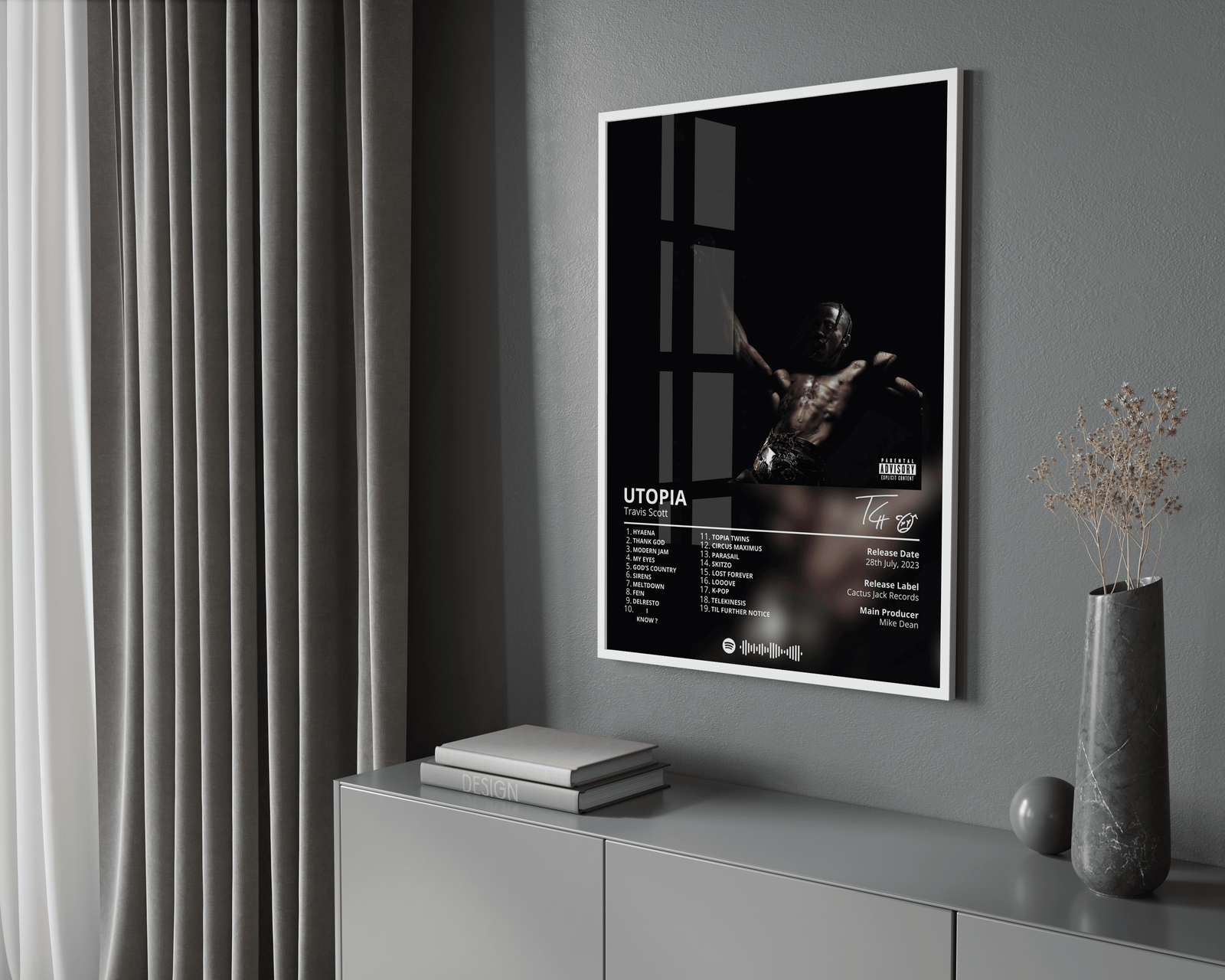 Travis Scott Utopia Tracklist  | Unframed Hip Hop album cover poster print wall art decor