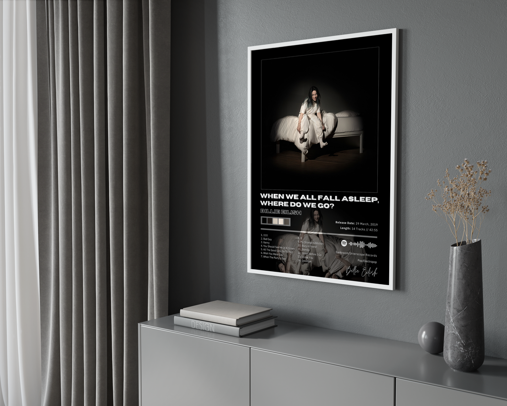 Billie Eilish When We All Fall Asleep Tracklist  | Unframed Bedroom Wall Art album cover poster print wall art decor