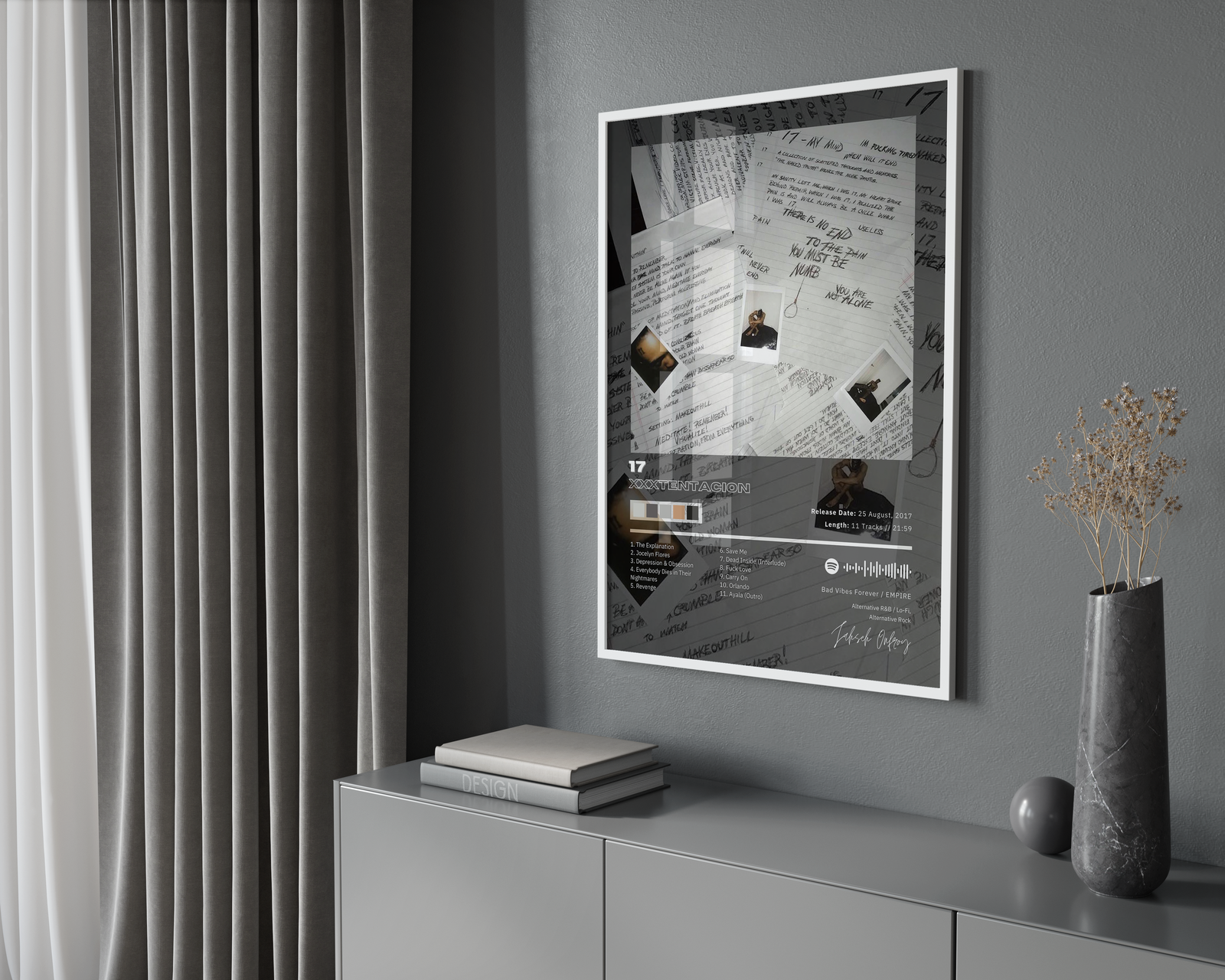 XXXTentacion XXXTENTACION 17 Tracklist  | Unframed Bedroom album cover poster print wall art decor