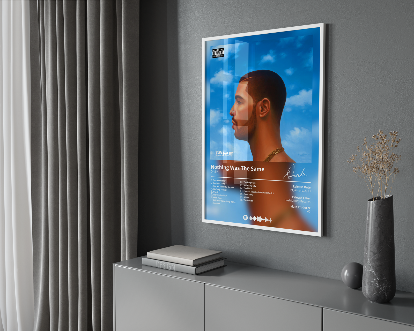 Drake Nothing Was The Same Tracklist  | Unframed Bedroom album cover poster print wall art decor