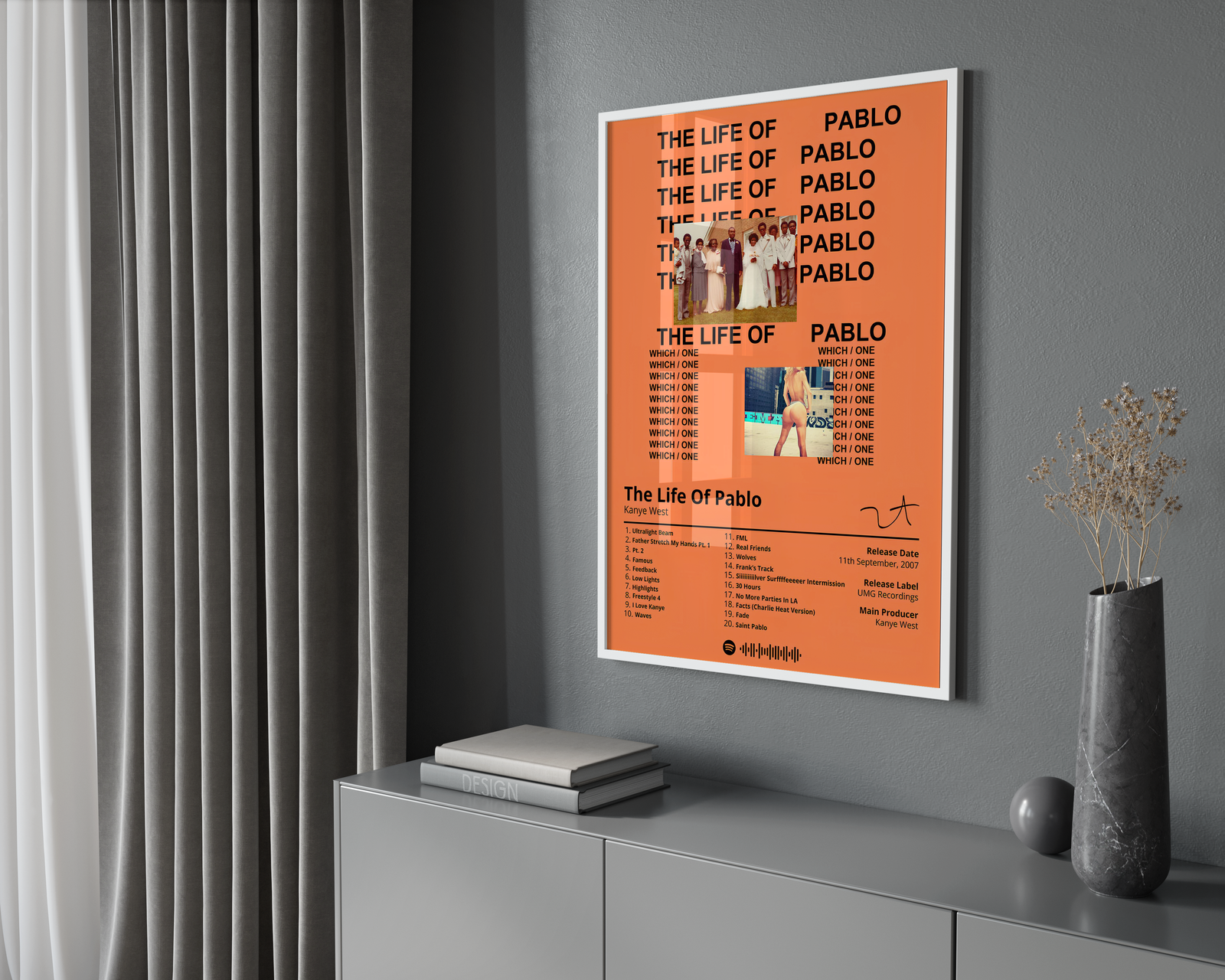 Kanye West The Life of Pablo Tracklist  | Unframed Bedroom album cover poster print wall art decor