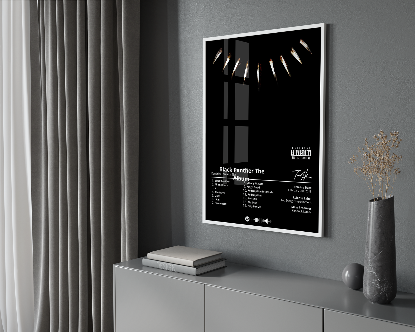 Kendrick Lamar Black Panther album cover poster print wall art decor