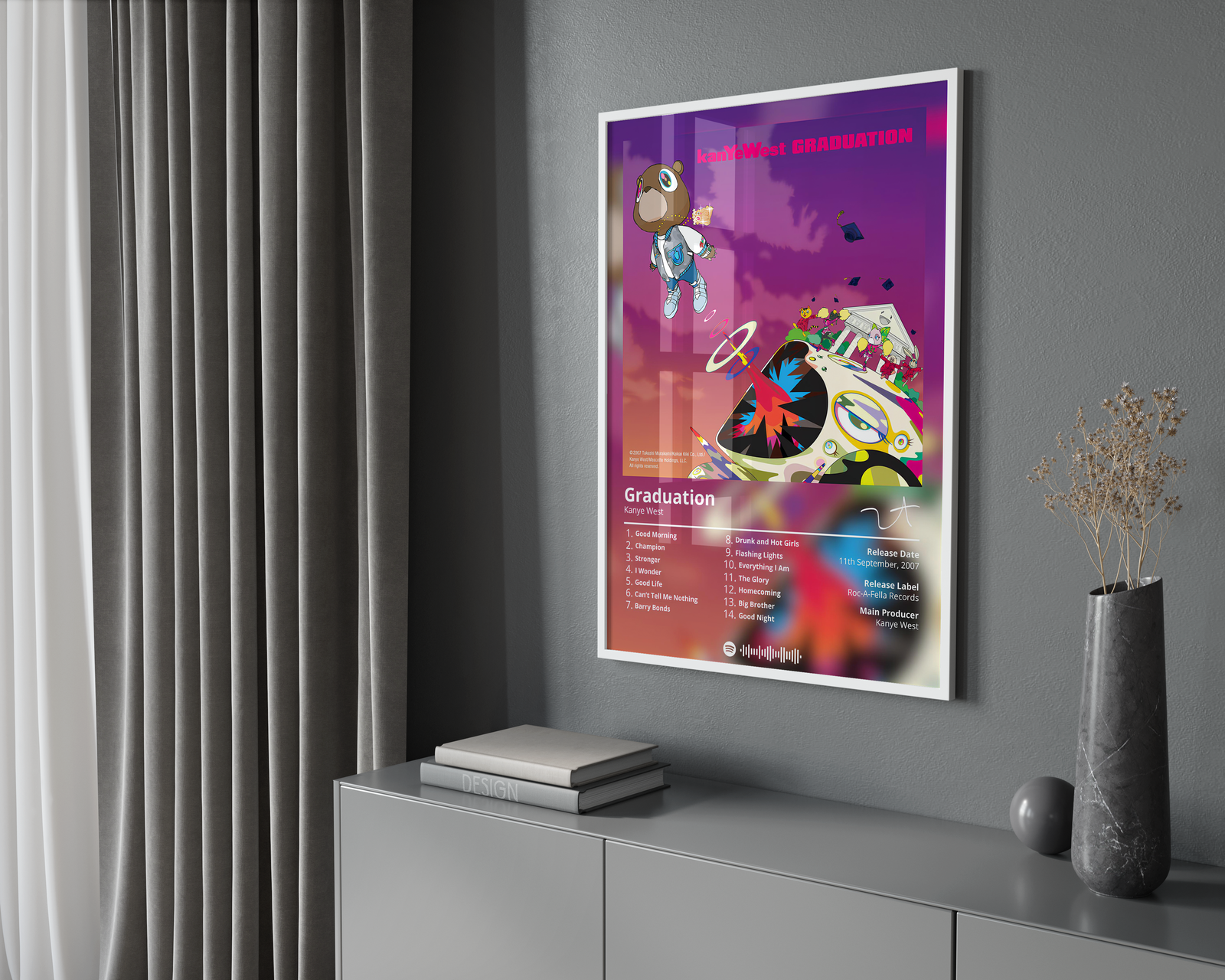 Kanye West Graduation  Tracklist  | Unframed Hip Hop album cover poster print wall art decor