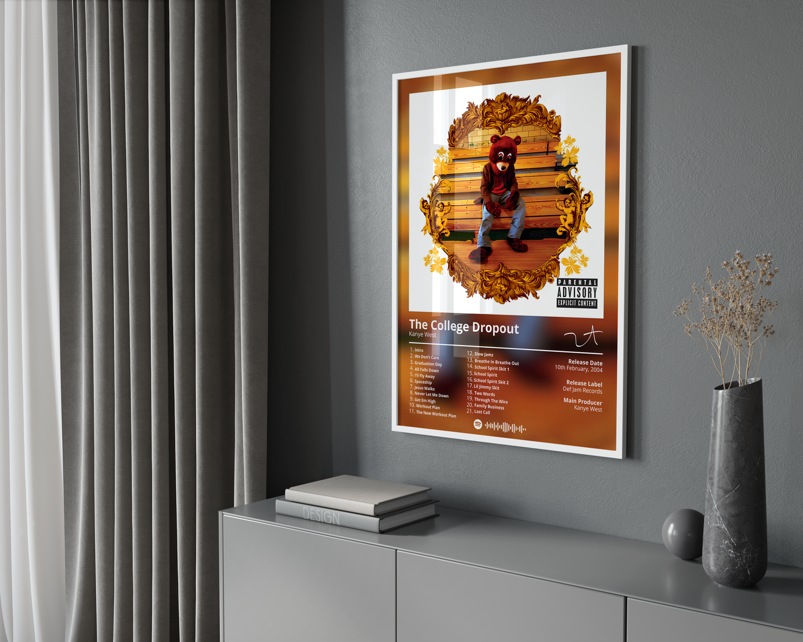 Kanye West The College Dropout  Tracklist  | Unframed Hip Hop album cover poster print wall art decor