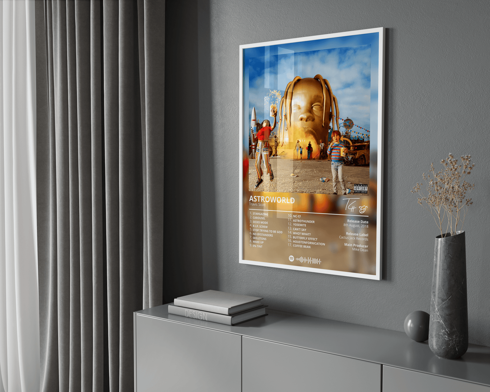 Travis Scott Astroworld Tracklist  | Unframed Hip Hop album cover poster print wall art decor