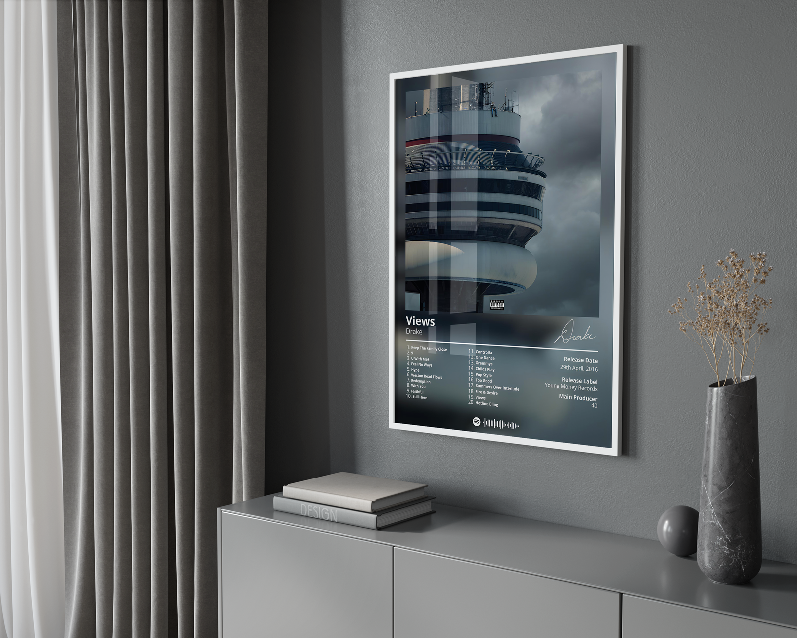 Drake Views  Tracklist  | Unframed Hip Hop album cover poster print wall art decor