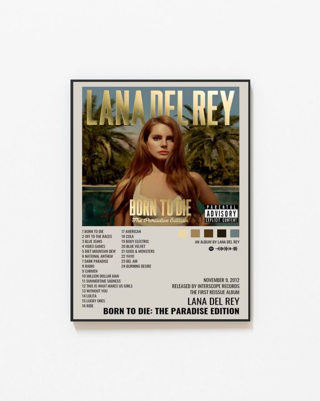 Lana Del Rey Born To Die Paradise Edition  | Unframed Bedroom Wall Art album cover poster print wall art decor