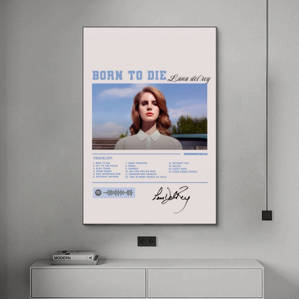 Lana Del Rey Born To Die  |  Tracklist & Spotify Code Canvas  for Music Fans album cover poster print wall art decor
