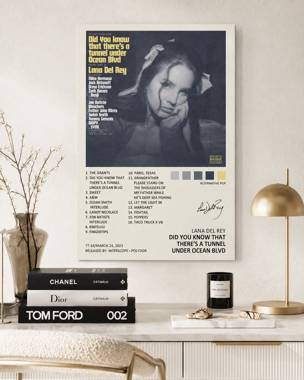 Lana Del Rey Ocean Blvd Tracklist  | Unframed Bedroom Wall Art album cover poster print wall art decor