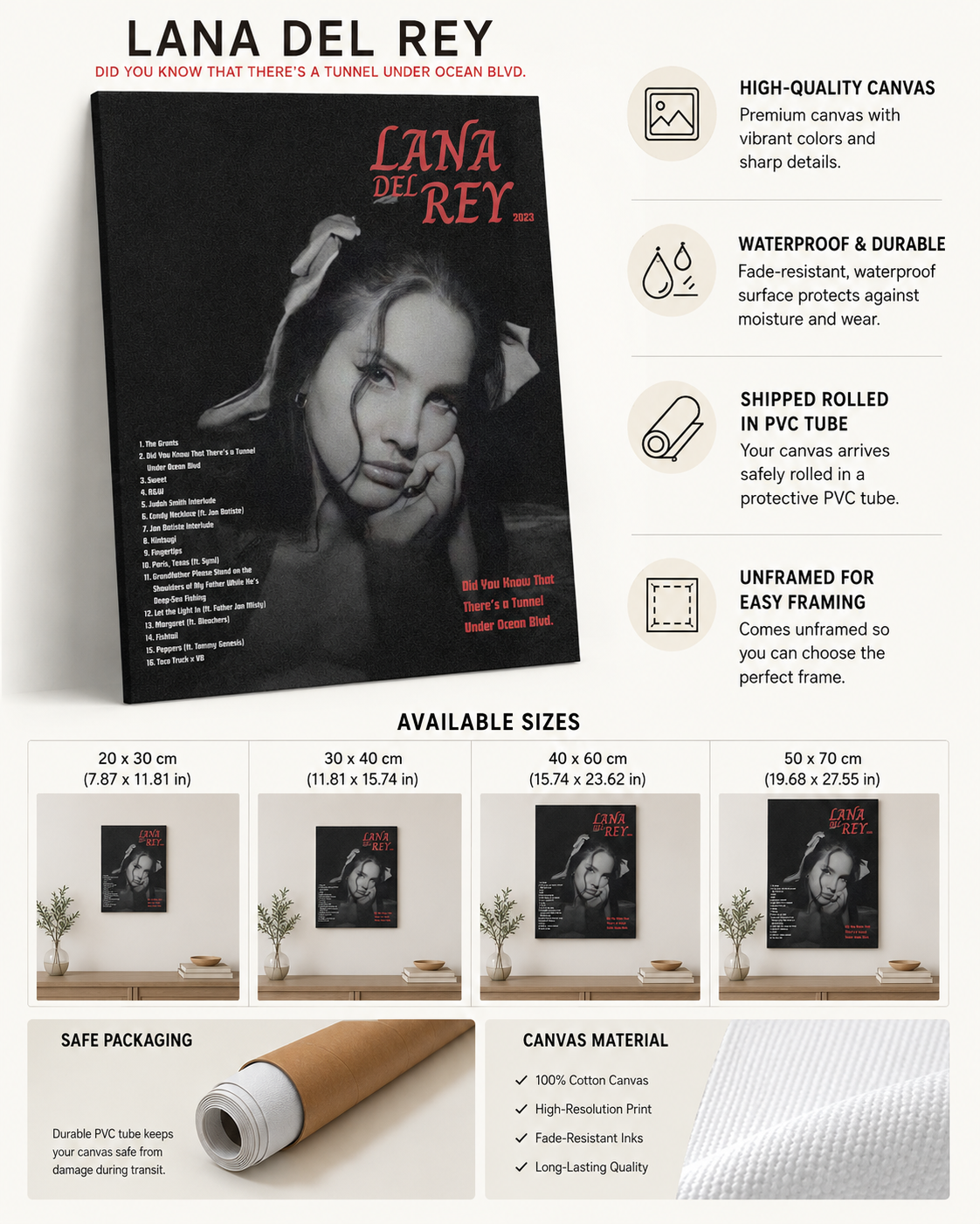Lana Del Rey Ocean Blvd Dark  | Unframed Bedroom album cover poster print wall art decor