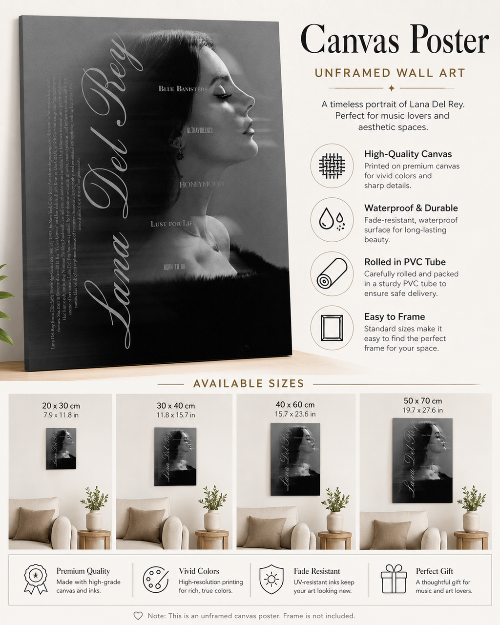 Lana Del Rey Discography Wall Art | Vintage  Cover Canvas  for Music Fans album cover poster print wall art decor