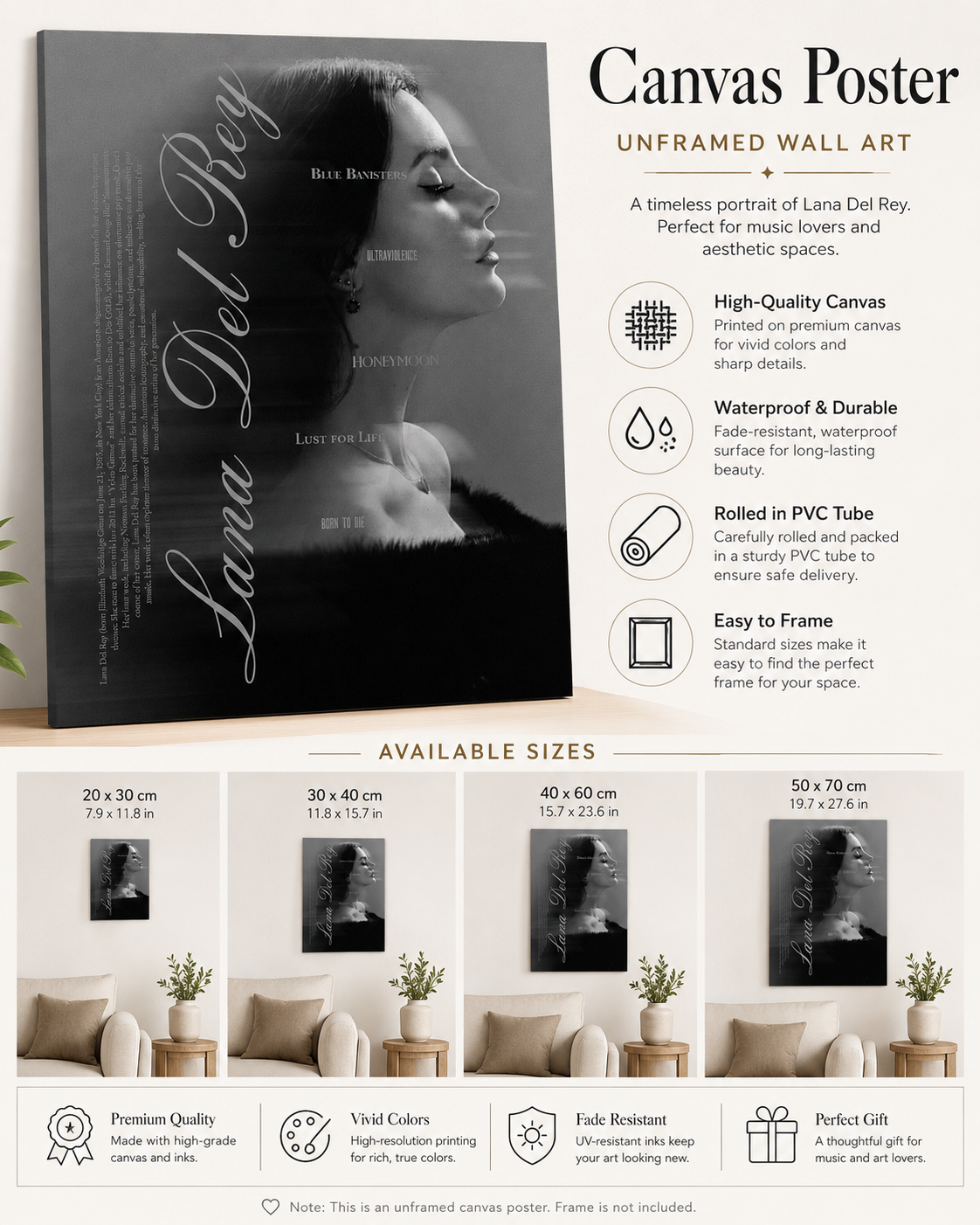 Lana Del Rey Discography  | Vintage  Cover Canvas  for Music Fans album cover poster print wall art decor