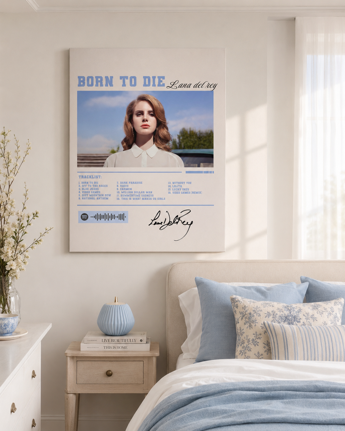 Lana Del Rey Born To Die  |  Tracklist & Spotify Code Canvas  for Music Fans album cover poster print wall art decor