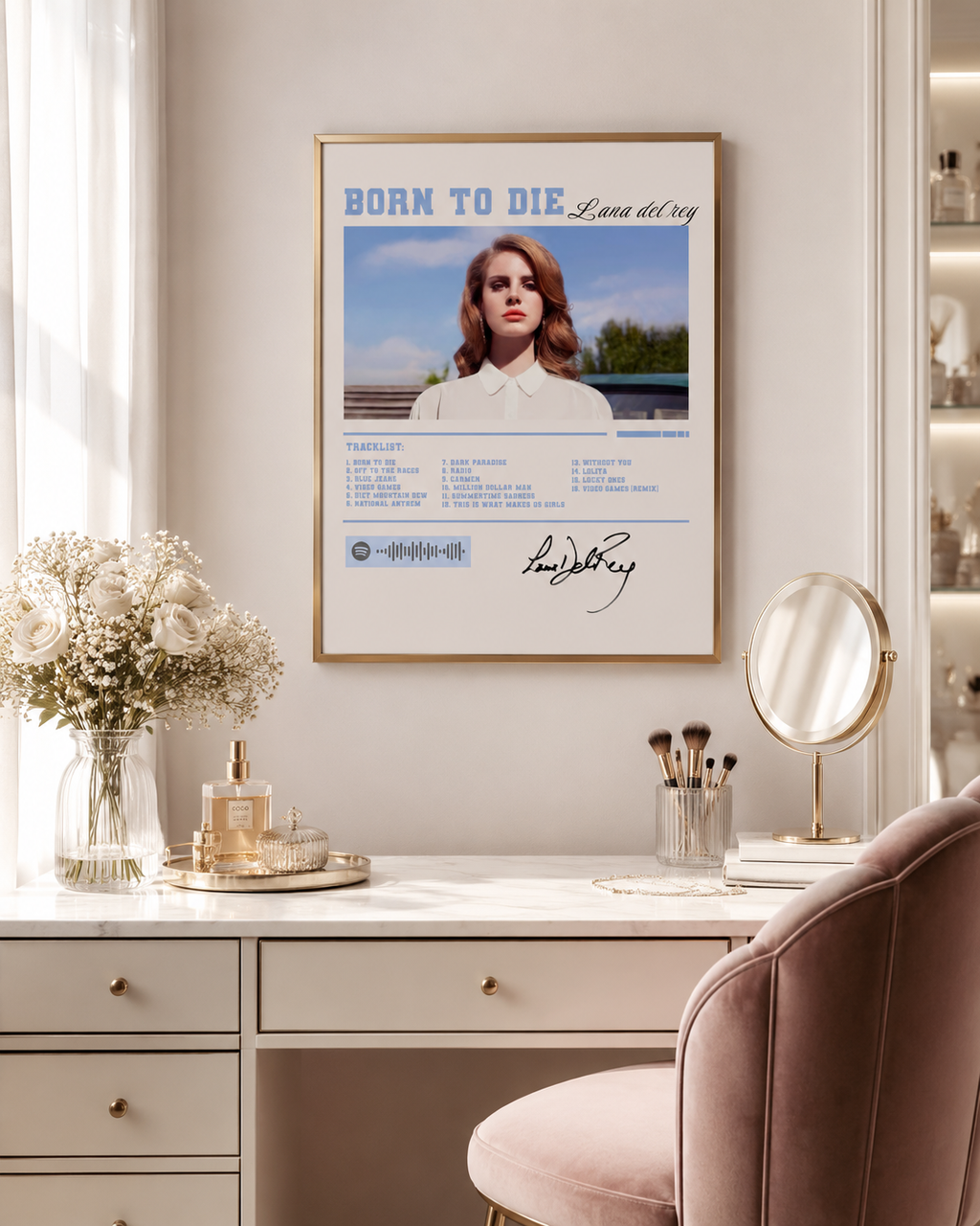 Lana Del Rey Born To Die Wall Art |  Tracklist & Spotify Code Canvas  for Music Fans album cover poster print wall art decor