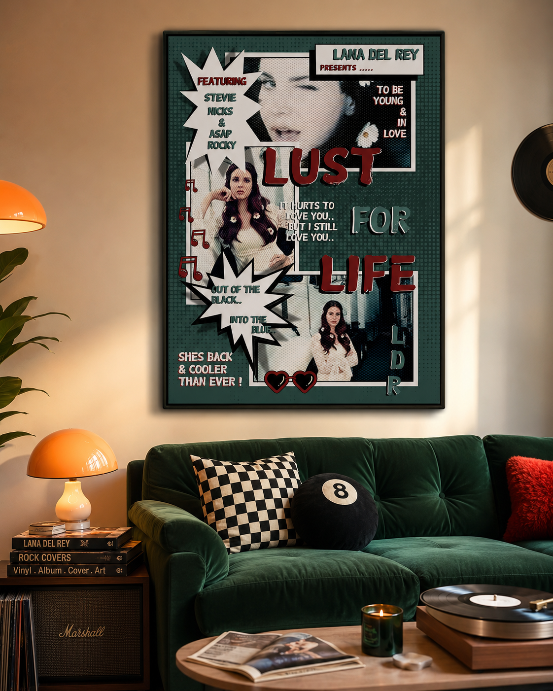 Lana Del Rey Lust For Life Retro Comic Collage  | Vintage   with Featured Artists for Aesthetic Room Decor album cover poster print wall art decor