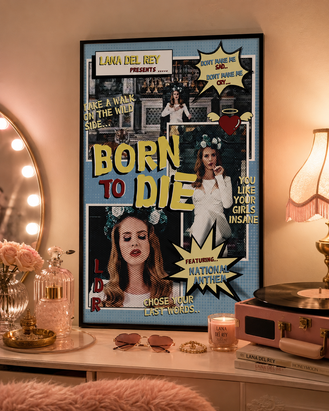 Lana Del Rey Born To Die Retro Comic Collage  | Vintage   for Aesthetic Room Decor & Music Fans album cover poster print wall art decor