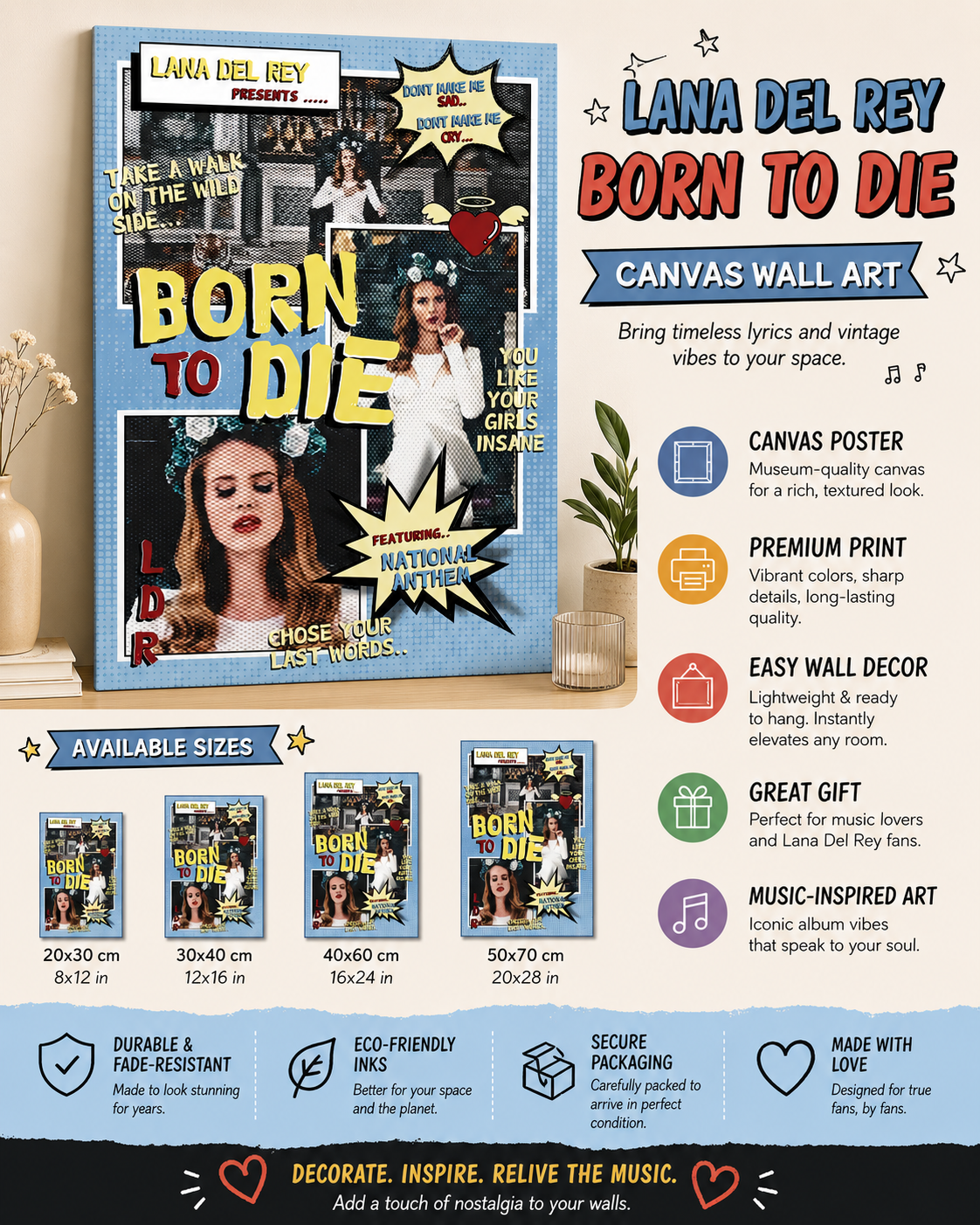 Lana Del Rey Born To Die Retro Comic Collage  | Vintage   for Aesthetic Room Decor & Music Fans album cover poster print wall art decor