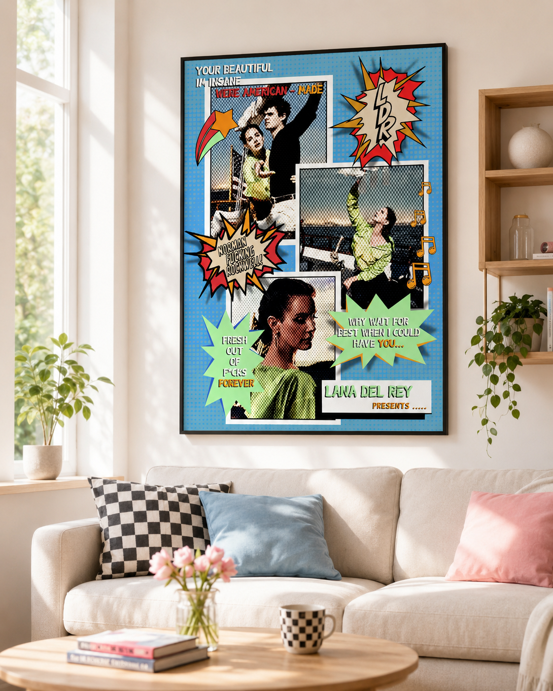Lana Del Rey Norman Fucking Rockwell! Retro Comic Collage  | Vintage   for Aesthetic Room Decor & Music Fans album cover poster print wall art decor